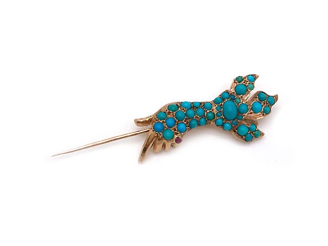 Antique Turquoise Stickpin in 14k with ruby gemstone