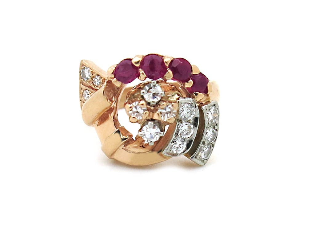 Retro ruby and diamond ring in 14k rose gold