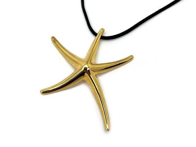 Signed designer Tiffany & Co. estate necklace of an artistic starfish hanging from a black silk cord.